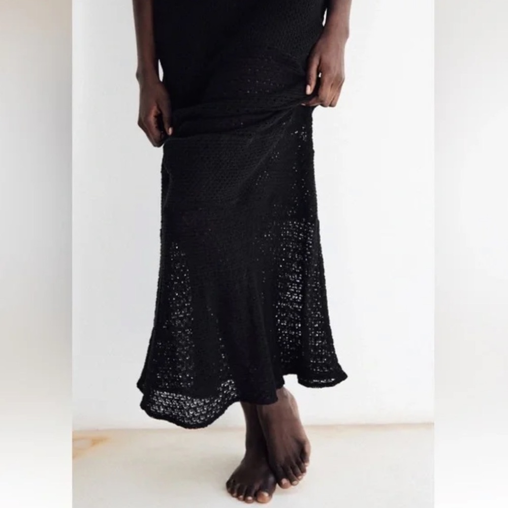 ZARA LONG V-NECK DRESS MIDI MAXI TANK DRESS CROCHET COVERUP BLACK SMALL 4770/151 - Picture 5 of 10